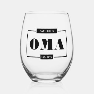 Personalised Modern Bold Oma Est New Grandma Stemless Wine Glass
