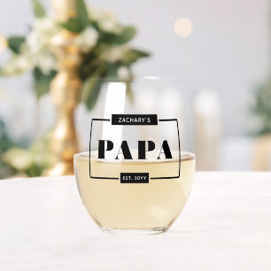 Personalised Modern Bold Papa Est New Dad Stemless Wine Glass