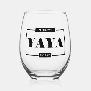 Personalised Modern Bold Yaya Est New Grandma Stemless Wine Glass