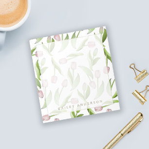 Personalised Modern Botanical Pink Tulip Flower Notepad