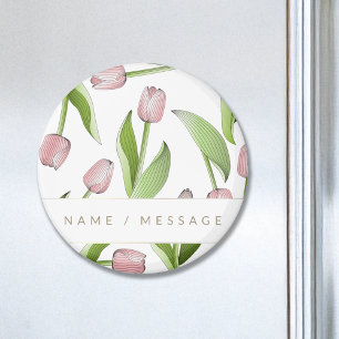 Personalised Modern Botanical Pink Tulip Magnet