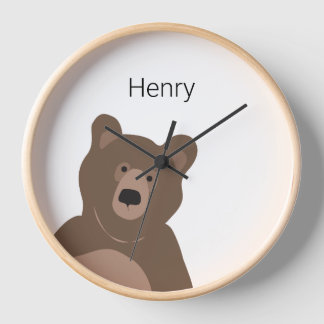 Personalised Modern Brown Bear, 10" Round Clock