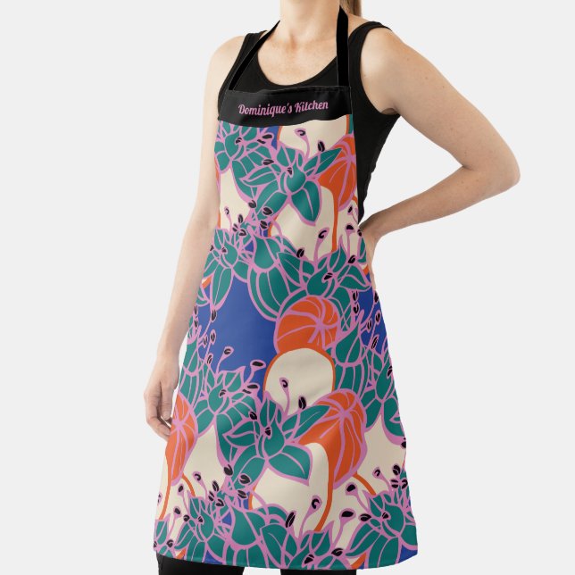 Personalised Modern Bud & Flower Pattern Apron (Insitu)