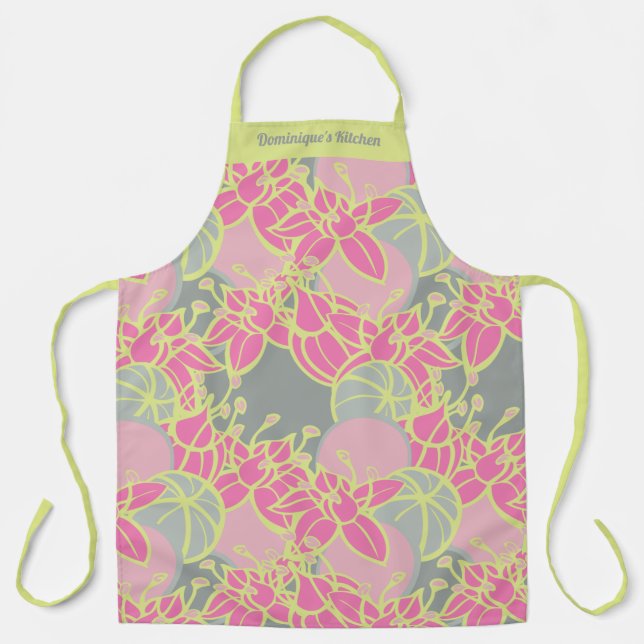 Personalised Modern Bud & Flower Pattern Apron (Front)
