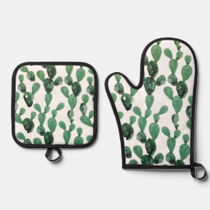 Personalised Modern Cactus Pattern Oven Mitt & Pot Holder Set