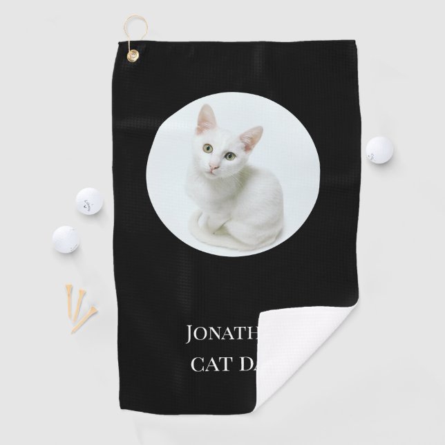 Personalised Modern Cat Dad Black Own Photo  Golf Towel (InSitu)
