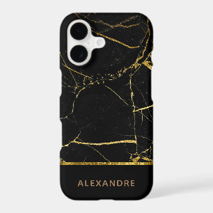 Personalised Modern chic Black marble Gold