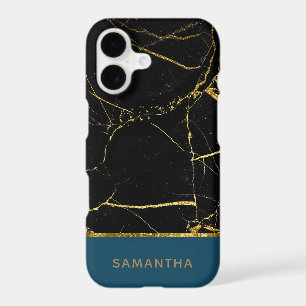 Personalised Modern chic Black marble Gold Teal
