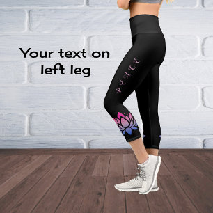Personalised modern chic lotus flower custom text capri leggings
