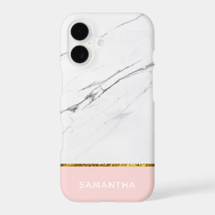 Personalised Modern chic white marble Gold Pink