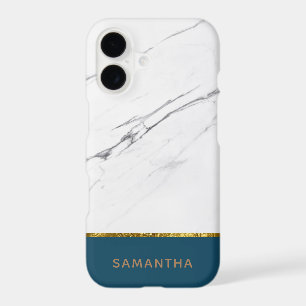 Personalised Modern chic white marble Gold Teal