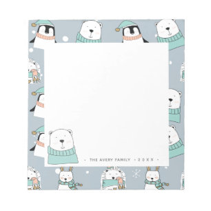 Personalised Modern Christmas Cute Animals Notepad