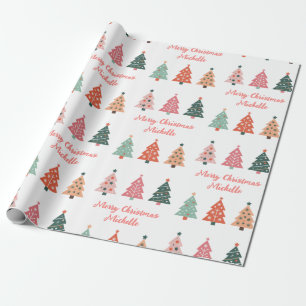 Personalised Modern Christmas Pink Pine Tree       Wrapping Paper
