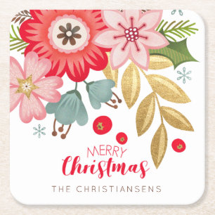 Personalised Modern Christmas Square Paper Coaster