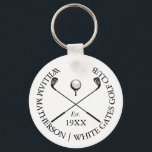 Personalised Modern Classic Golf Club Name Key Ring<br><div class="desc">Featuring a classic crossed golf clubs and golf ball design,   these key chains are ideal for all golf clubs and golf club members. Personalise with the name of the club member,  golf club name and the year the golf club was established. Designed by Thisisnotme©</div>