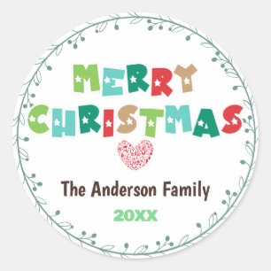 Personalised Modern Colourful Merry Christmas Classic Round Sticker