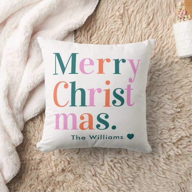 Personalised Modern Colourful Merry Christmas Cushion (Blanket)