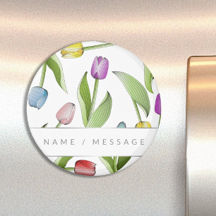 Personalised Modern Colourful Tulip Floral Magnet