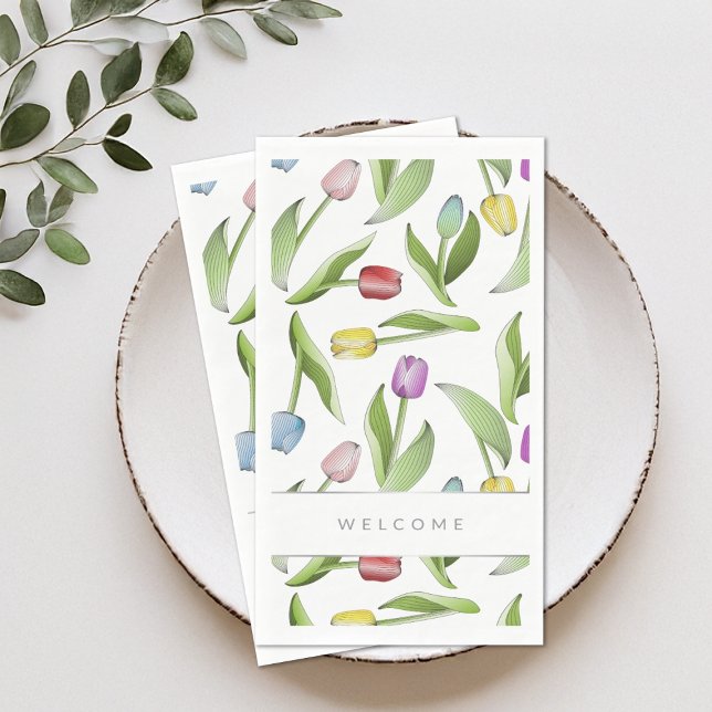 Personalised Modern Colourful Tulip Floral Pattern Napkin (Creator Uploaded)