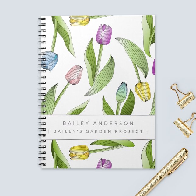 Personalised Modern Colourful Tulip Floral Pattern Notebook (Creator Uploaded)
