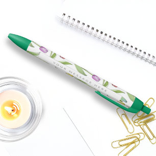 Personalised Modern Colourful Tulip Flower Black Ink Pen