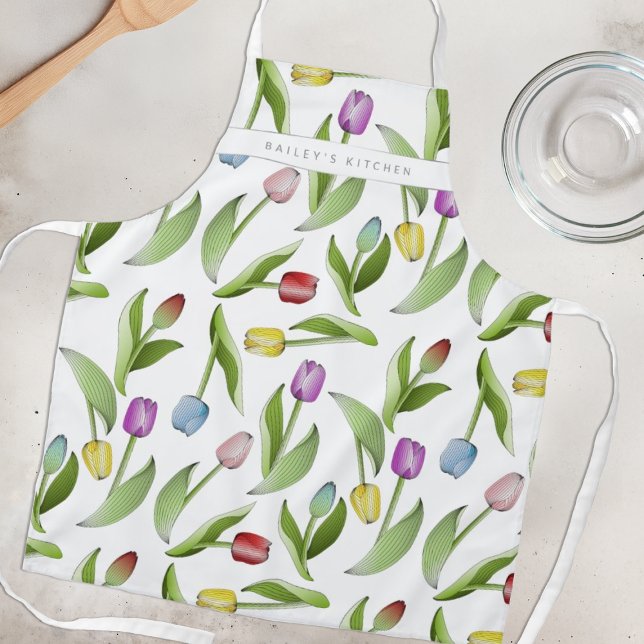 Personalised Modern Colourful Tulip Pattern Apron (Creator Uploaded)