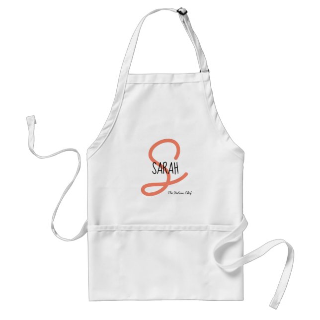 Personalised Modern Coral Elegant Monogram Chef Standard Apron (Front)
