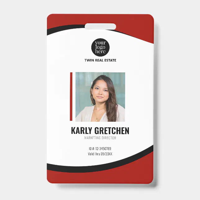 Personalised Modern Corporate Employee ID Red Badge | Zazzle