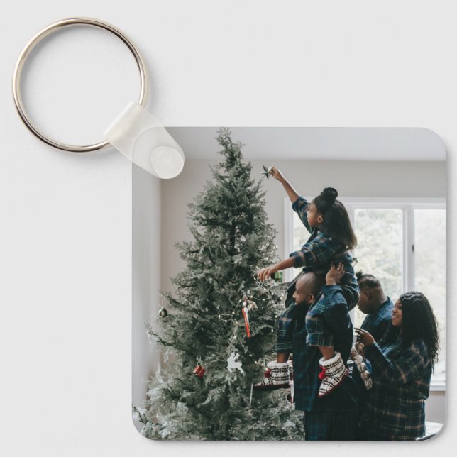 Personalised Modern Custom Christmas Family Photo Key Ring (Front)