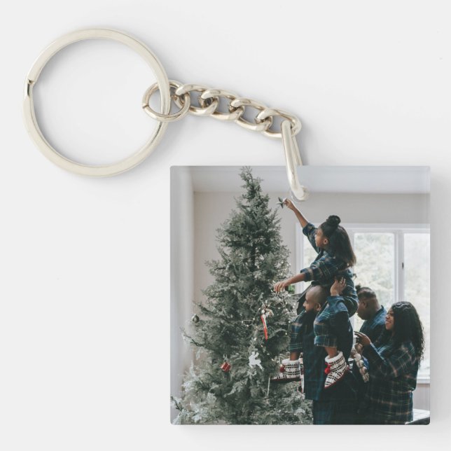 Personalised Modern Custom Christmas Family Photo Key Ring (Front)