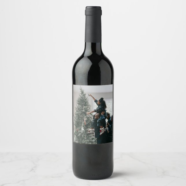 Personalised Modern Custom Christmas Family Photo Wine Label (Front)