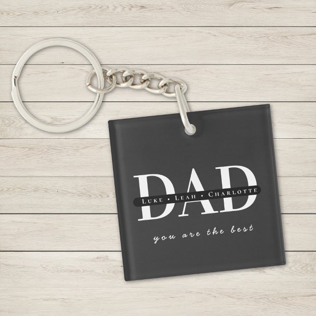 Personalised Modern DAD Black  Key Ring (Creator Uploaded)
