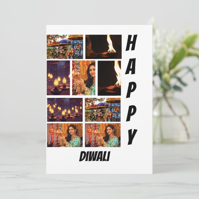 Personalised Modern Diwali 9  Photo Collage  Invitation (Standing Front)
