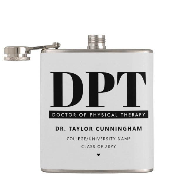 Personalised Modern DPT Doctor of Physical Therapy Hip Flask (Opened)