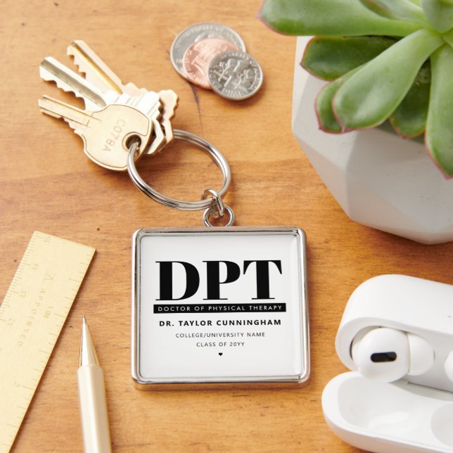 Personalised Modern DPT Doctor of Physical Therapy Key Ring (Desk)