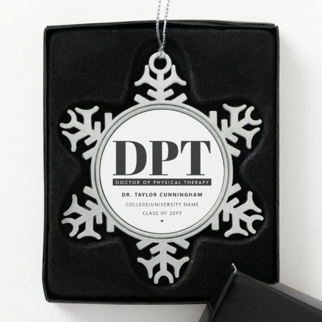 Personalised Modern DPT Doctor of Physical Therapy Snowflake Pewter Christmas Ornament (Box)