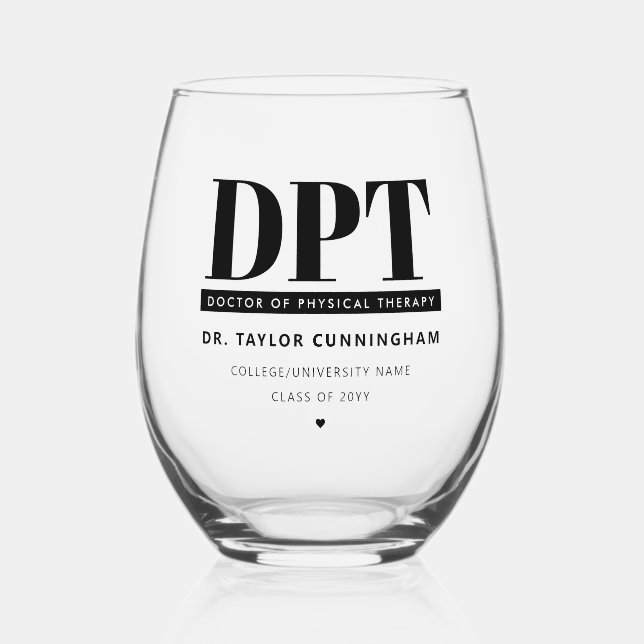 Personalised Modern DPT Doctor of Physical Therapy Stemless Wine Glass (Front)
