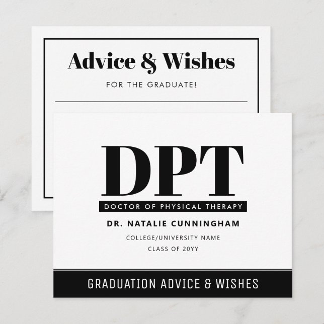Personalised Modern DPT Graduation Advice & Wishes Card (Front/Back)