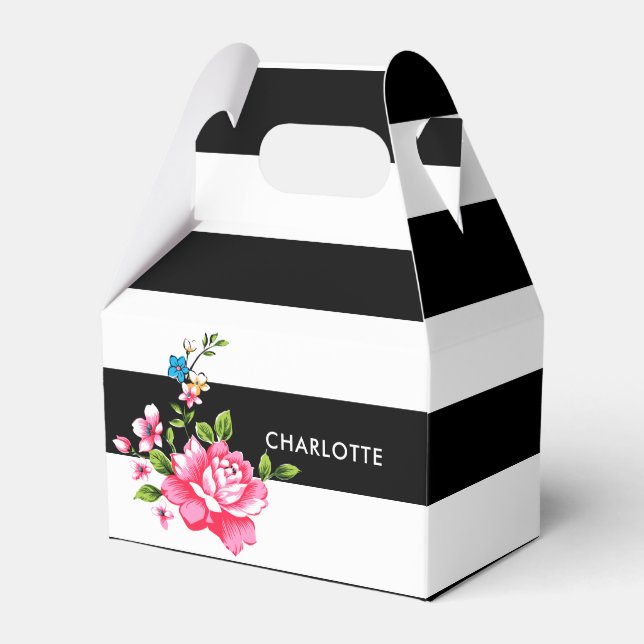 Personalised Modern Elegant Black and white stripe Favour Box (Front Side)