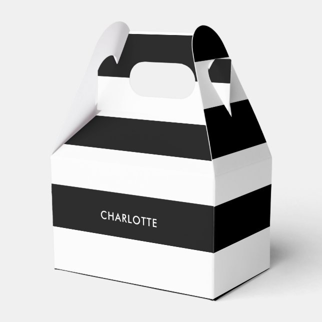 Personalised Modern Elegant Black and white stripe Favour Box (Front Side)