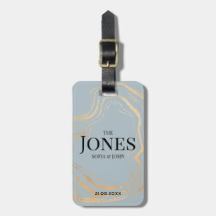 Personalised Modern Elegant Blue Gold Newlywed Luggage Tag