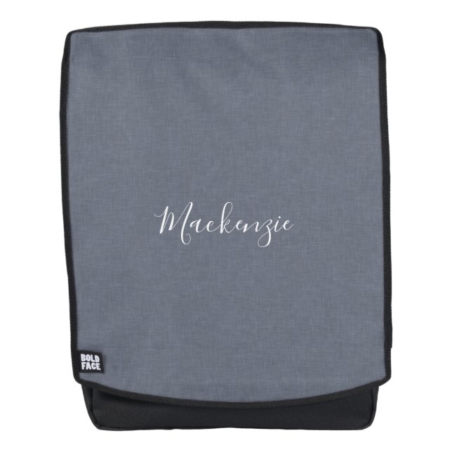 Personalised Modern Elegant Blue Grey Faux Linen Backpack (Front)