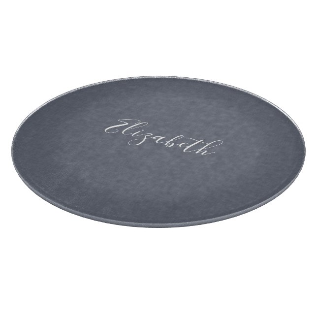 Personalised Modern Elegant Blue Grey Linen Cutting Board (Corner)
