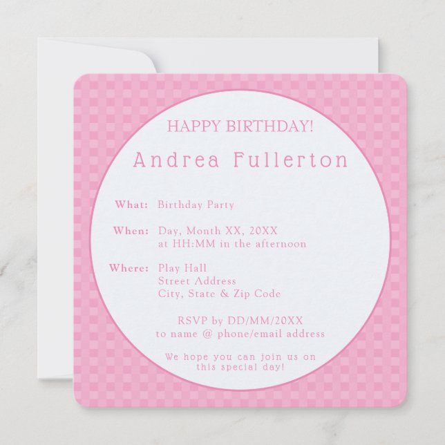 Personalised Modern Elegant Pink Birthday Party Invitation (Front)