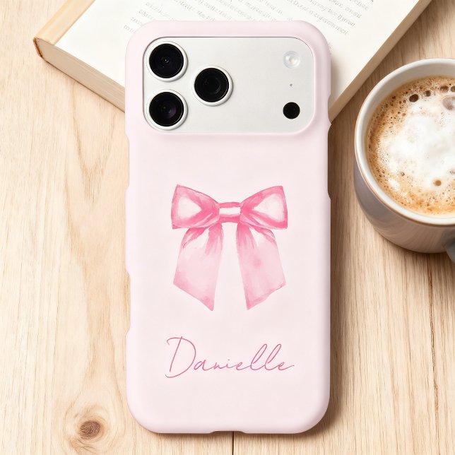 Personalised Modern Elegant Pink Bow (Add your name and choose iphone model and case type.)