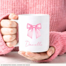 Personalised Modern Elegant Pink Bow Name Mug