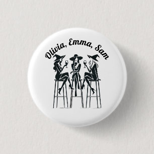 Personalised, Modern, Elegant Witches Wine Night 3 Cm Round Badge
