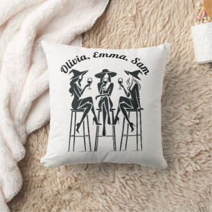 Personalised, Modern, Elegant Witches Wine Night Cushion