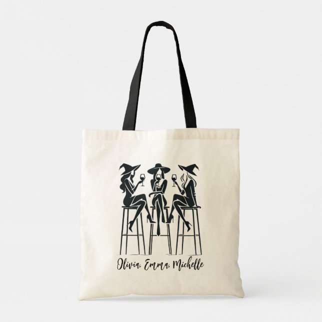 Personalised, Modern, Elegant Witches Wine Night Tote Bag (Back)