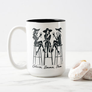 Personalised Modern, Elegant Witches Wine Night Two-Tone Coffee Mug
